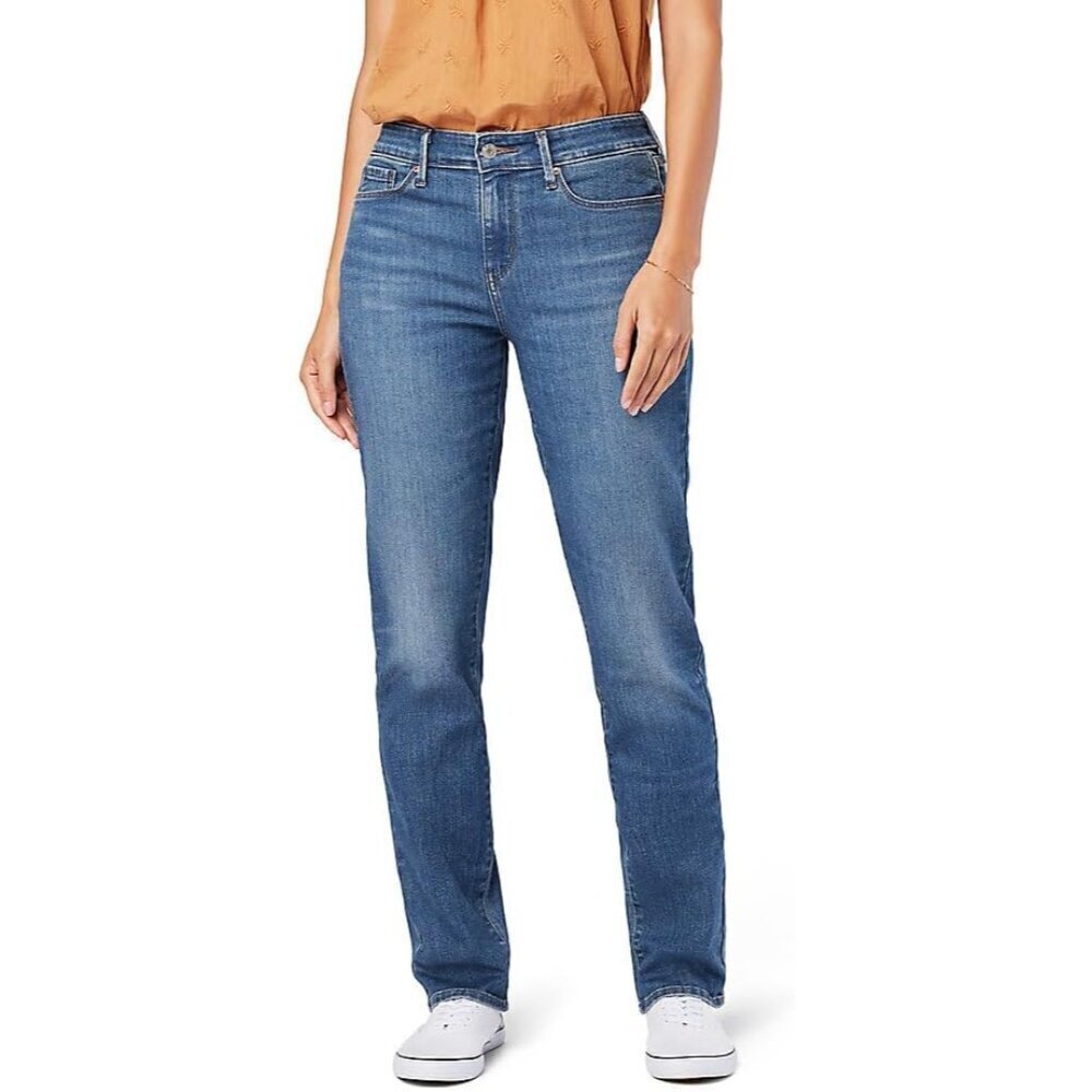 Women's Stretch Denim Jeans Mid-Rise Straight Fit Plus Size Soft Comfort